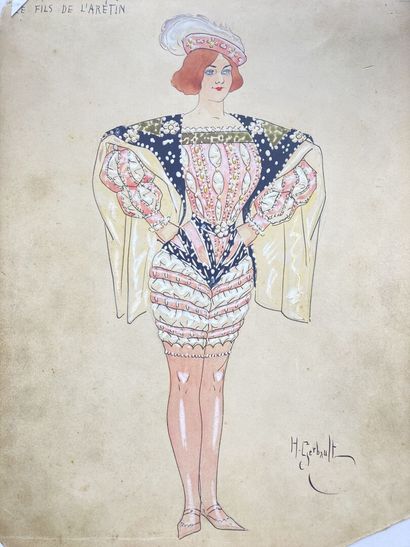 null Henry GERBAULT (1863-1930)
"Le fils de l'Arétin" projet de costume
Encre, aquarelle...