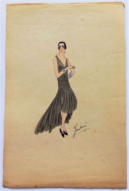 null Jean DESSES (1904-1970)
Projet de robe du soir, circa 1925-1935
Aquarelle, encre...