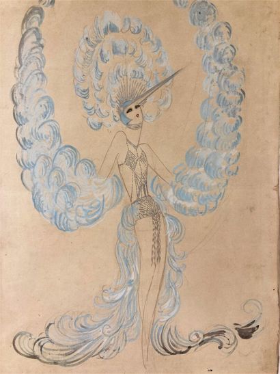 null Louis GUDIN dit ZIG (1882-1936), attribué à
Costume de femme oiseau lyre bleu
Aquarelle,...