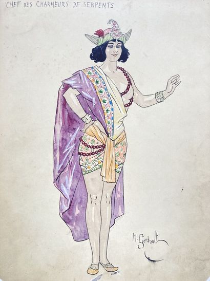 null Henry GERBAULT (1863-1930)
"Chef des charmeurs de serpents" projet de costume
Encre,...
