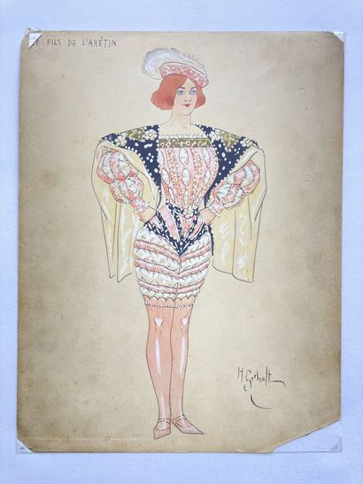 null Henry GERBAULT (1863-1930)
"Le fils de l'Arétin" projet de costume
Encre, aquarelle...