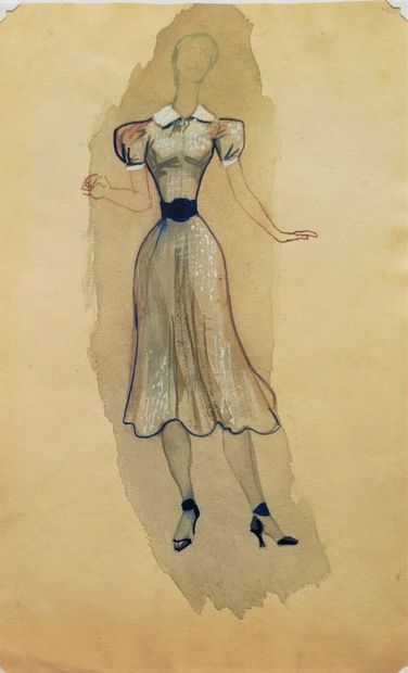 null Jean DESSES (1904-1970)
Projet de robe du soir, circa 1925-1935
Aquarelle, encre...