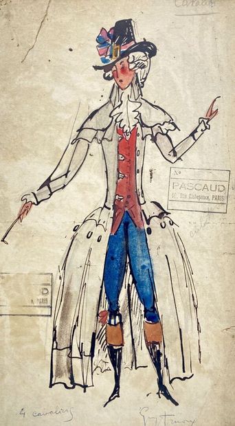null Guy ARNOUX (1886-1951) 
"Cavalier" et "Une grande dame", deux projets de costumes
Encre...