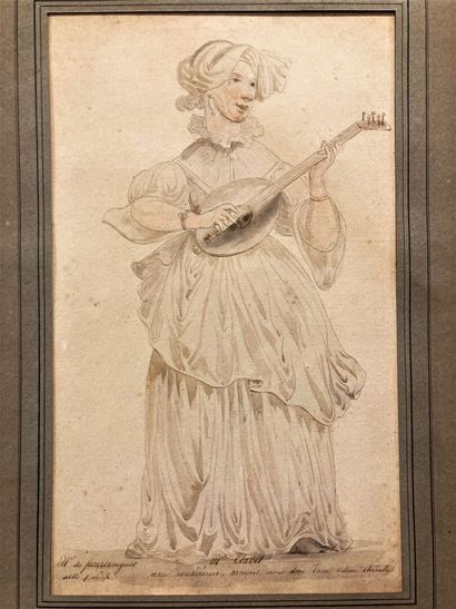 null Ecole du XIXème siècle
Costume de femme à la mandoline intitulé "Mlle Clavel...