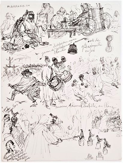 null Amandine DORE (1912-2011)
Set of numerous sketches and ink studies on Moroc...