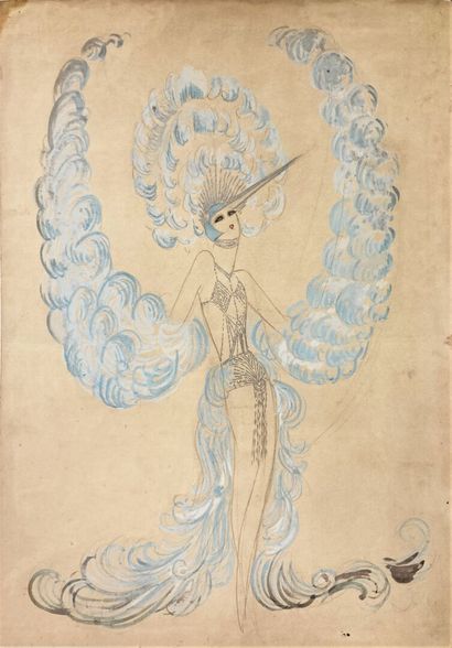 null Louis GUDIN dit ZIG (1882-1936), attribué à
Costume de femme oiseau lyre bleu
Aquarelle,...