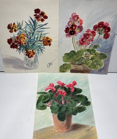 null Lana RITTER (XXe)
Trois bouquets de fleurs
Trois paysage de sous-bois
Six aquarelles...