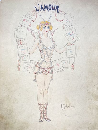 null Henry GERBAULT (1863-1930)
"L'Amour" projet de costume
Encre, aquarelle et rehauts...