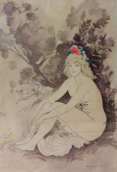 null Amandine DORE (1912-2011)
Female Nude with a Headdress of Flowers
Drawing in...