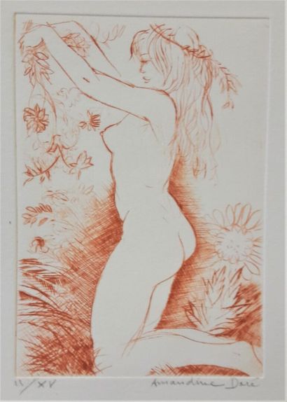 null Amandine DORE (1912-2011)
Suite of twelve sanguine prints
Two exhibition posters...