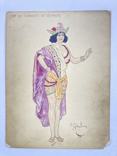 null Henry GERBAULT (1863-1930)
"Chef des charmeurs de serpents" projet de costume
Encre,...