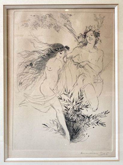 null Amandine DORE (1912-2011)
Couple with flowers
Print signed lower right
30.5...
