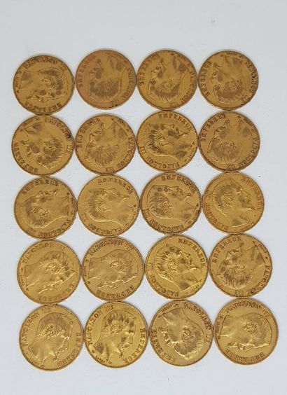 null 20 pièces de 20 francs or Napoléon III Empereur comprenant : 1 de 1854 A ; 1...