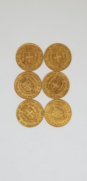 null 8 pièces de 20 lires or Victor-Emmanuel II (1 de 1873 M ; 3 de 1863 C ; 3 de...