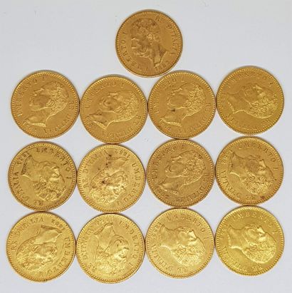 null 13 pièces de 20 lires or Umberto Ier (11 de 1882 R ; 2 de 1885 R)