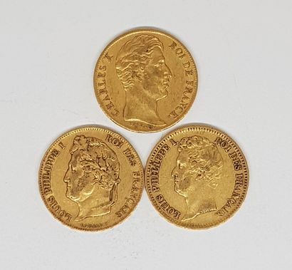 null 3 pièces de 20 francs or (1 Charles X 1825 A ancre ; 2 Louis-Philippe 1831 A...