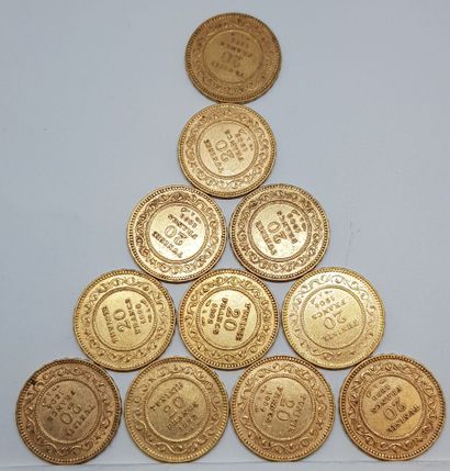 null 11 pièces de 20 francs or Ali Moussa Bey Tunisie (1 de 1891 A ; 1 de 1998 A...