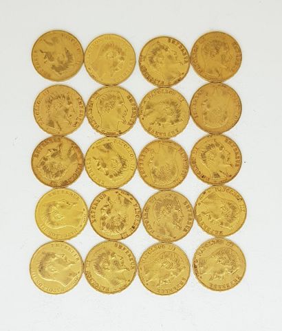 null 6 pièces de 20 francs or Napoléon III Empereur : 2 de 1853 A ; 1 de 1854 A ;...