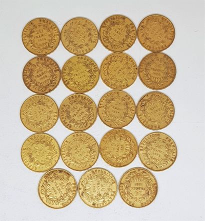 null 19 pièces de 20 francs or Louis Napoléon Bonaparte (1852 A)