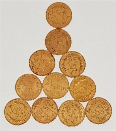 null 11 pièces de 20 francs or Ali Moussa Bey Tunisie (1 de 1891 A ; 1 de 1988 A...