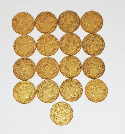 null 17 pièces de 20 francs or République (14 de 1851 A main ; 3 de 1850 A main
