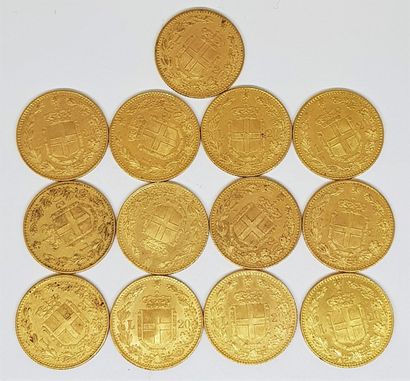 null 13 pièces de 20 lires or Umberto Ier (11 de 1882 R ; 2 de 1885 R)