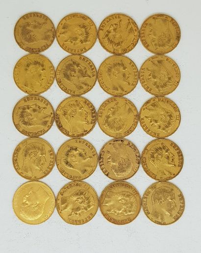 null 20 pièces de 20 francs or Napoléon III Empereur comprenant : 3 de 1856 A ; 4...