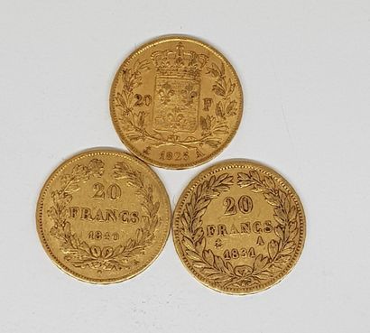 null 3 pièces de 20 francs or (1 Charles X 1825 A ancre ; 1 de Louis-Philippe 1831...