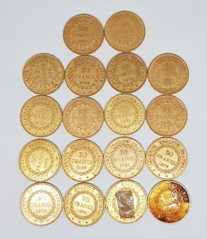 null 18 pièces de 20 francs or souverain (1 de 1895 ; 2 de 1898 A dont une très sale...