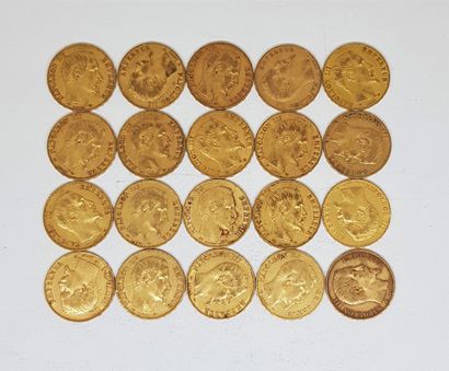 null 20 pièces de 20 francs or Napoléon III empereur comprenant : 2 de 1860 A ; 2...