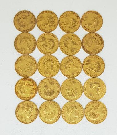 null 20 pièces de 20 francs or Napoléon III Empereur comprenant : 1 de 1860 BB ;...
