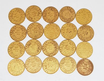 null 20 pièces de 20 francs or Napoléon III empereur comprenant : 1 de 1860 A ; 2...