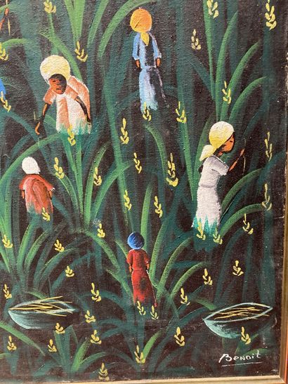 null ECOLE NAIVE

La récolte du maïs

Huile sur toile signée en bas à droite "Benoît"

90...