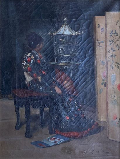 null René LEGRAND (Paris 1847 ?)

Femme à l'éventail devant une cage d'oiseau

Sur...
