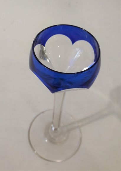 null Liqueur service in blue and white faceted crystal including a decanter and 8...