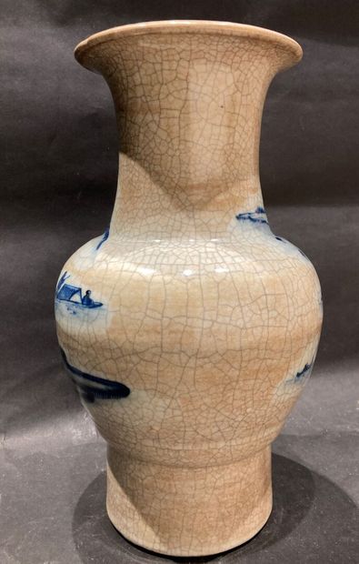 null CHINA
Baluster vase in cracked ceramic decorated in blue with lake landscap...