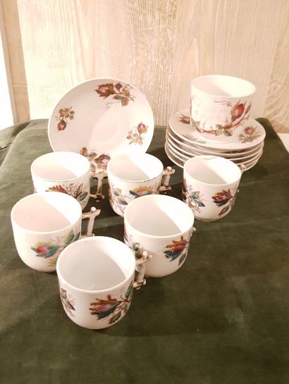 null Porcelain lot including part of white coffee service decorated with roses, six...