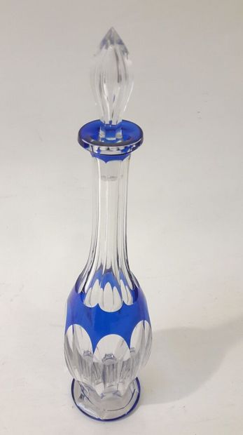 null Liqueur service in blue and white faceted crystal including a decanter and 8...