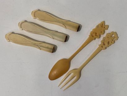 null Lot including bone cover and three ivory knife handles