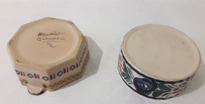 null QUIMPER
Polychrome earthenware :
Lot of 2 boxes, 7 cups, 3 bowls, 3 egg cups,...
