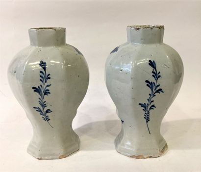 null DELFT 
Pair of earthenware vases of baluster form with decorations of bouquet...