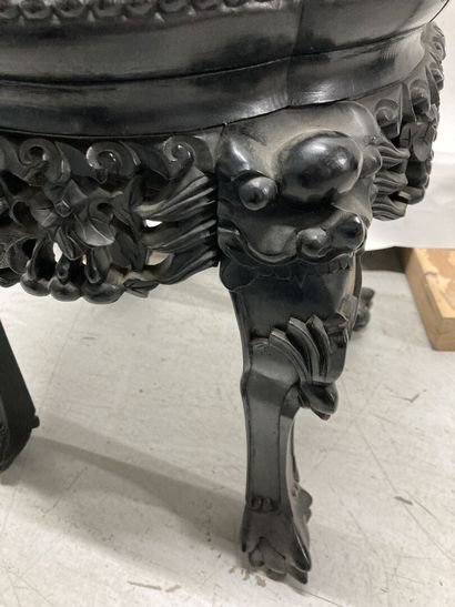null Blackened wood saddle with four legs, marble top