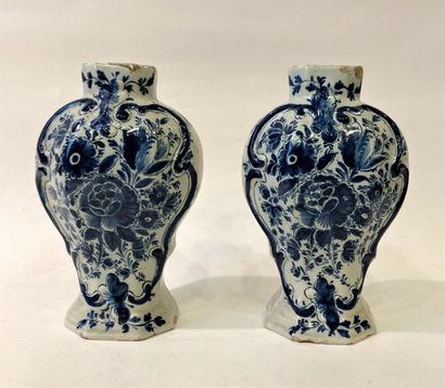 null DELFT 
Pair of earthenware vases of baluster form with decorations of bouquet...