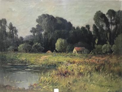 null Charles LEFEVRE (1875-?)
Ferme près de l'étang
Huile sur toile signée en bas...