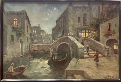 null François SALVAT (1892-1976)
Gondole et canaux à Venise
Huile sur toile, signée...