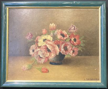 null SALE at 11am
Lot of four paintings :
View of a village
3 bouquets of flower...