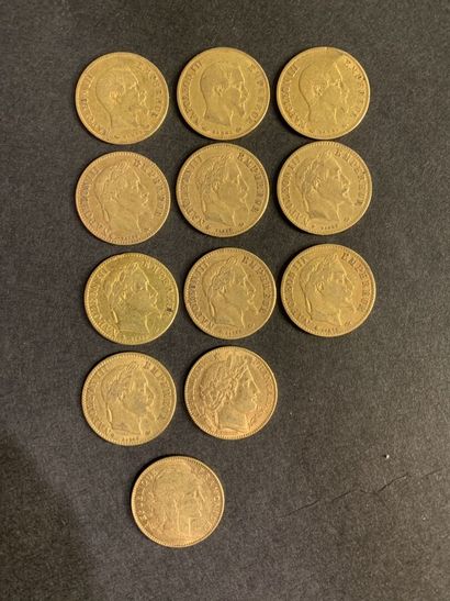 null SALE at 11am 
lot of 12 coins including: 
10 coins of 10 francs gold Napoleon...