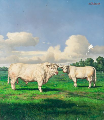 null Jean Chevauchet (1937)
Les vaches
Huile sur toile signée en haut à droite (manques)...