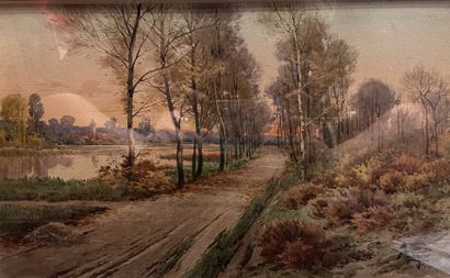 null Hippolyte Jean Adam GIDE (1852-1921)
Le chemin au bord d'un fleuve
Aquarelle,...