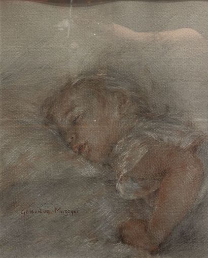 null Geneviève MAZOYER (XXème siècle)
Camille dormant
Crayons de couleurs sur papier
27...
